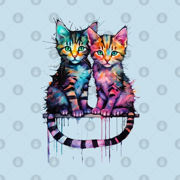 A colorful image of two cute cats by Bwiselizzy