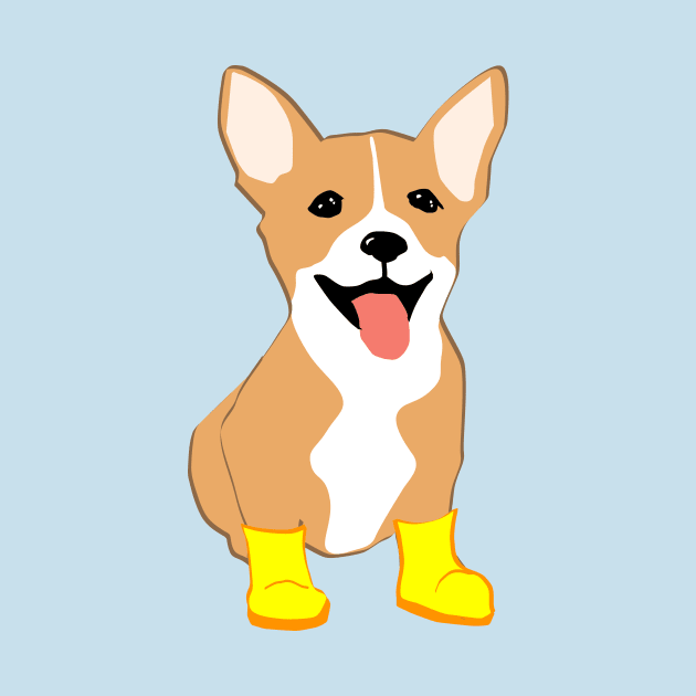 Corgi with yellow boots by juliawudesign