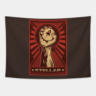 STELLAR LUMENS HODL: Propaganda style triumphant fist clutching a Stellar Lumens coin Tapestry