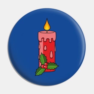 Christmas Red Pillar Candle with Holly Pin