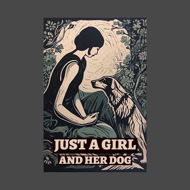 Just a girl and her dog, vintage, retro illustration by One Eyed Cat Design