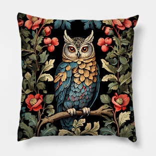 Owl in Forest | William Morris Inspired Art | Nature Artwork Pillow