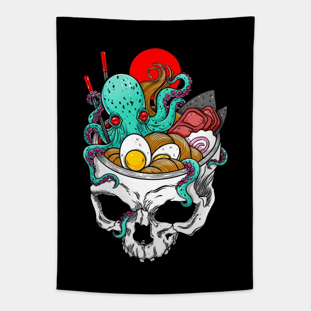 Kawaii Japanese Anime Skeleton Ramen Halloween Tapestry by OccultOmaStore