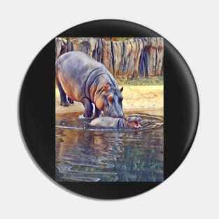 Mom and baby hippo Pin