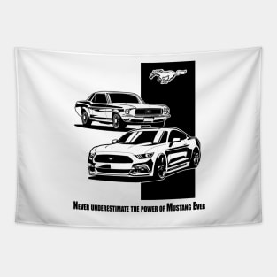 Ford Mustang first generation and latest model illustration graphics Tapestry