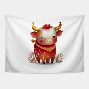 Watercolor Chinese Zodiac Year of the Ox Tapestry