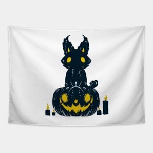 Cute and spooky creature on pumpkin halloween 2022 decoration ink drawing Tapestry