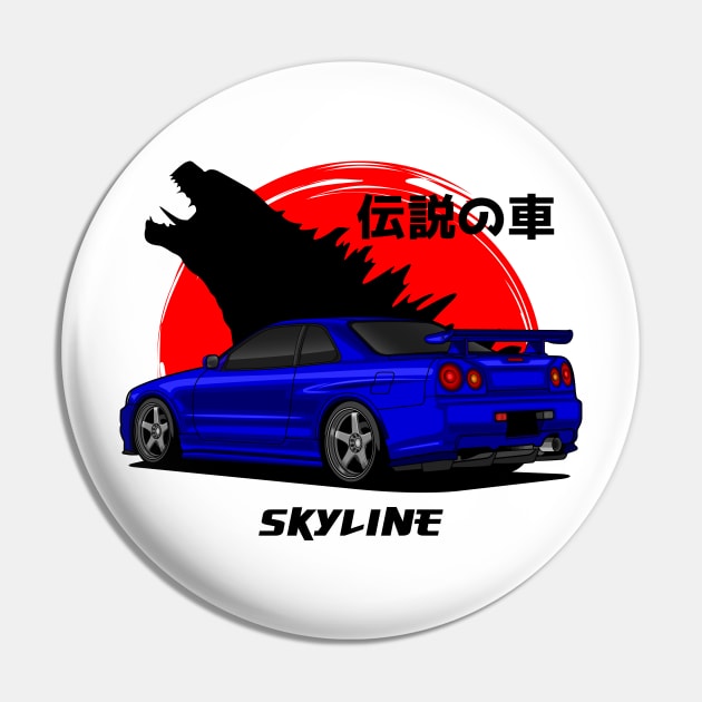 JDM Blue Skyline R34 GTR Pin by GoldenTuners