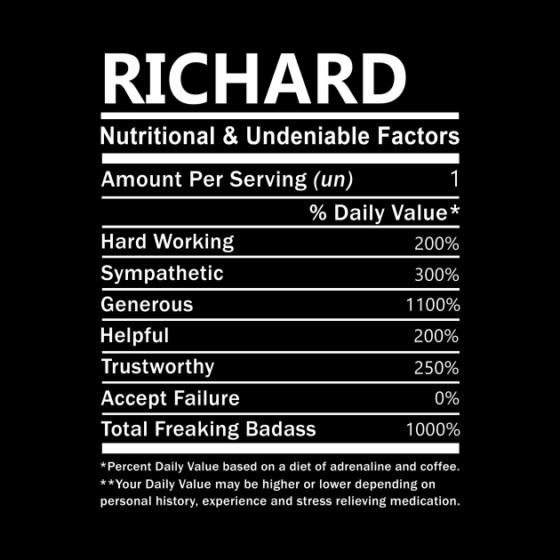 Richard Name T Shirt - Richard Nutritional and Undeniable Name Factors Gift Item Tee by nikitak4um