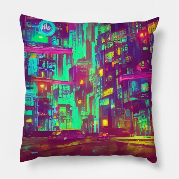 Japan Neon City Lights Pillow by star trek fanart and more