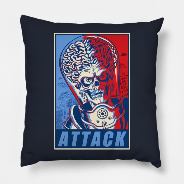 Attack! Blue & Red Pillow by ccourts86