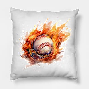 Flaming Baseball Watercolor Pillow