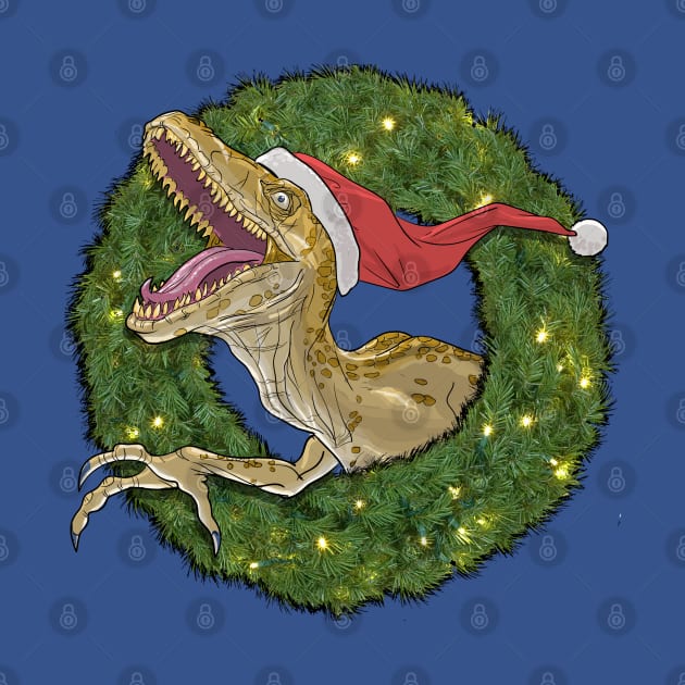 Velociraptor and Christmas Wreathe by AyotaIllustration