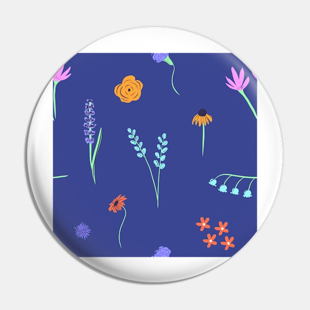 Florals on a Blue Background Pin by A2Gretchen