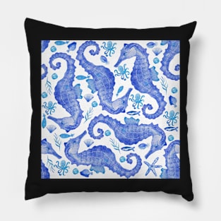 blue watercolour seahorses Pillow