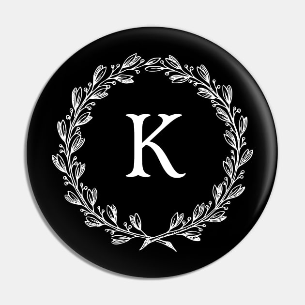 Beautiful Letter K Alphabet Initial Monogram Wreath Pin by anonopinion