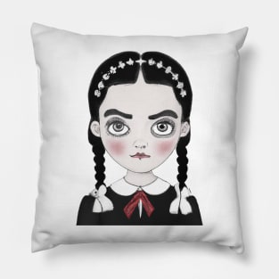Wednesday Addams cartoon Pillow