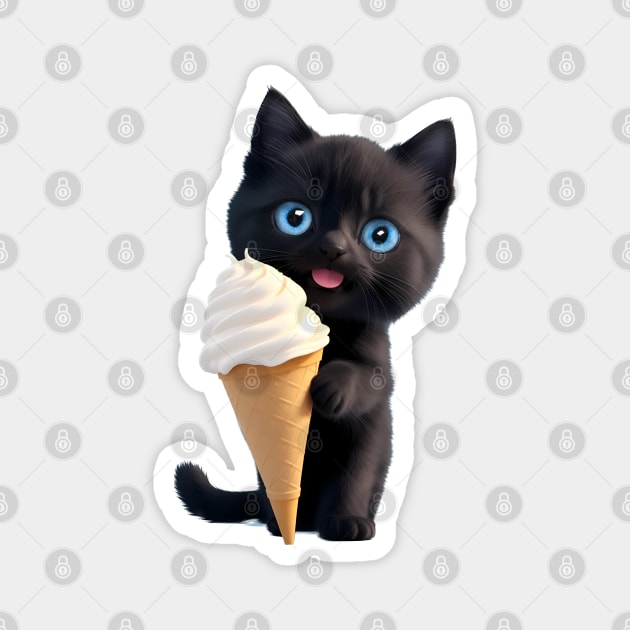 Cute Kitten's Ice Cream Delight Magnet by BrisaArtPrints