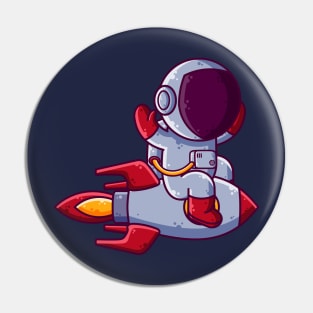 Cute Astronaut Riding Rocket Cartoon Pin