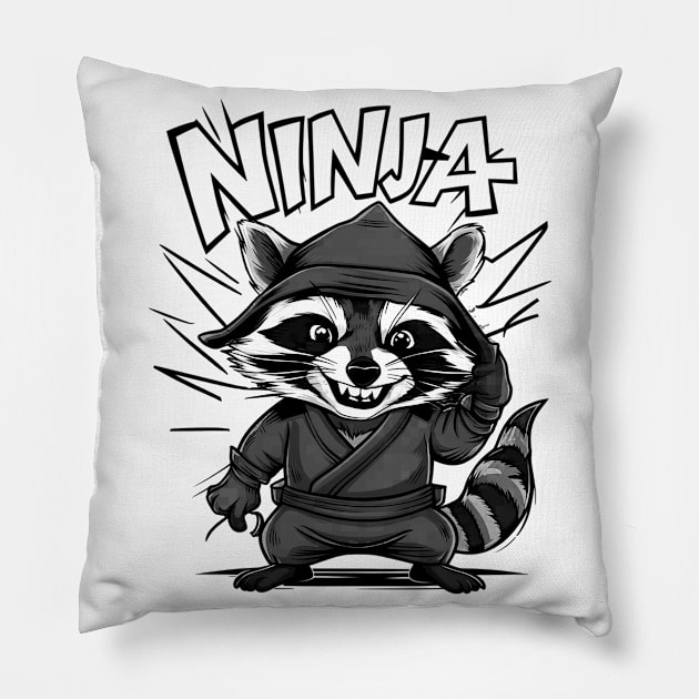 Ninja raccoon cute Pillow by zoelewi