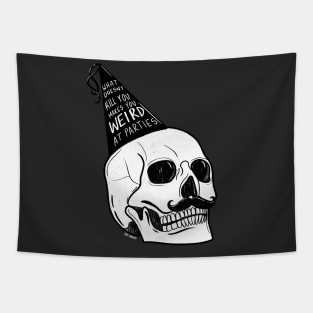 Skeleton Weird at Parties Skull Mustache Tapestry