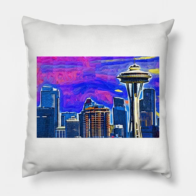 Spece Needle Fauvism Style Pillow by KirtTisdale