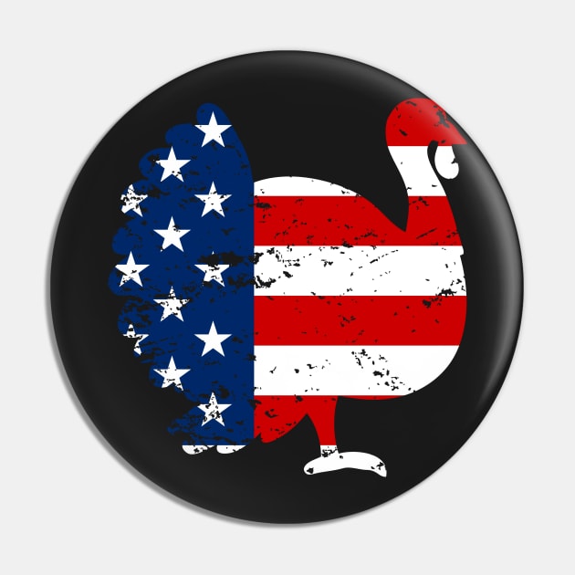 Patriotic Turkey American Flag Distressed Thanksgiving Pin by CMDesign