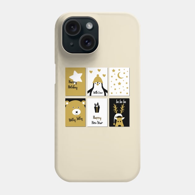 Merry Christmas cards 2 - black, white and gold Phone Case by grafart