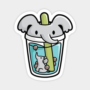 Bubble Tea with White Cute Kawaii Elephant Inside Magnet