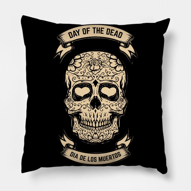 Day Of The Dead Sugar Skull & Hearts inside Eyes! Pillow by Gouzka Creators 