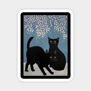 Neko and Sakura Japanese Vintage Art Ukiyo-e Magnet