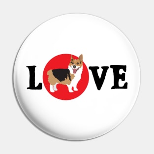 Tri color corgi dog LOVE t-shirt Pin