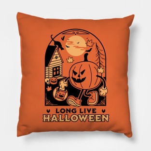 Long Live Halloween - Retro Vintage Halloween Pumpkin Cat Pillow