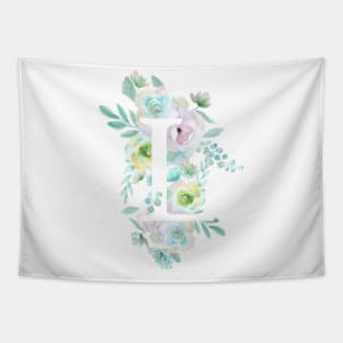 Botanical alphabet L green and purple flowers Tapestry