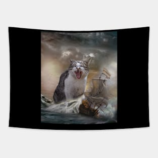 Kraken Sea Monster Cat Funny Tapestry