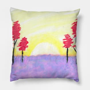 Red Trees Watercolour Sunrise Pillow