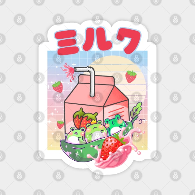 Kawaii Vaporwave Frogs Strawberry Milk Cottagecore Magnet by Sugoi Otaku Gifts