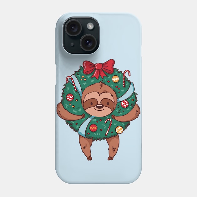 Merry Slothmas // Cute Cartoon Sloth in Christmas Wreath Phone Case by SLAG_Creative
