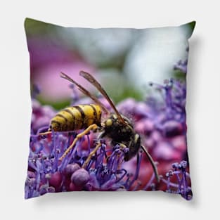 Wasp on a Purple Hydrangea Pillow