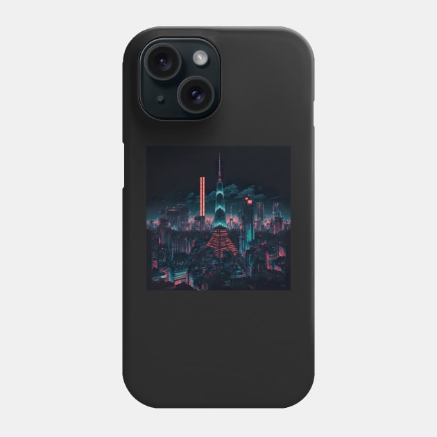 Futuristic Tokyo Night Illustration Drawing Phone Case by unrealartwork