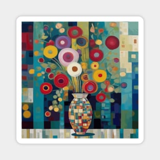 Colorful Flowers in a Decorative Geometric Vase Magnet