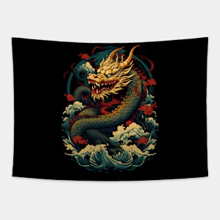 Ukiyo-e dragon waves Tapestry