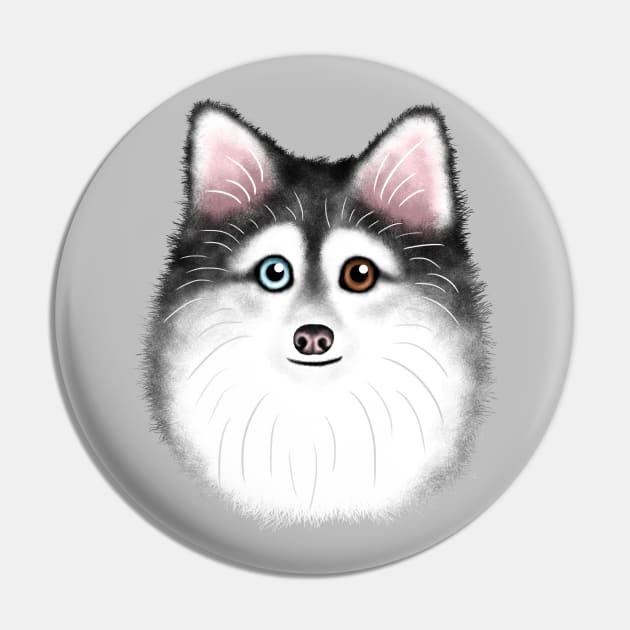 Grey and White Pomsky Pin by illucalliart