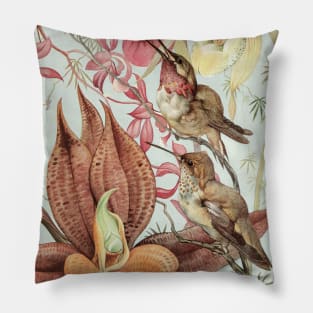 Hummingbirds and Tropical Orchid Flowers Pillow