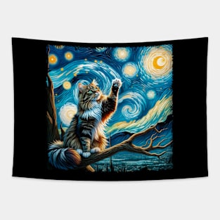 Epic Starry Night Cat Inspired Tee Galactic Glamour Tapestry