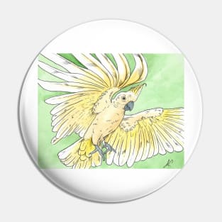 watercolor flying sulphur crested cockatoo hug with lineart Pin