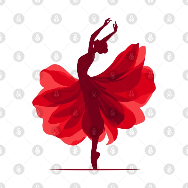 Ballet dancer in a red dress. Vector illustration of ballerina, tiptoe pose, ballet performer by Nora Liak