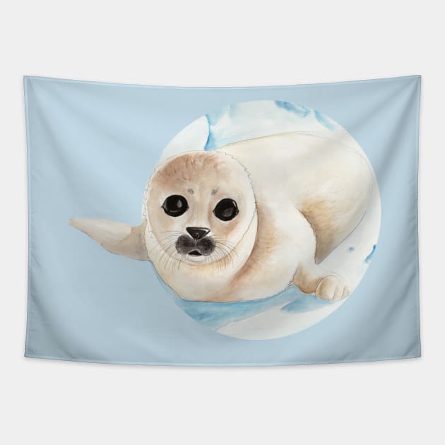 Baby seal in watercolor Tapestry by nobelbunt