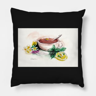 Afternoon Tea - watercolor painting Pillow