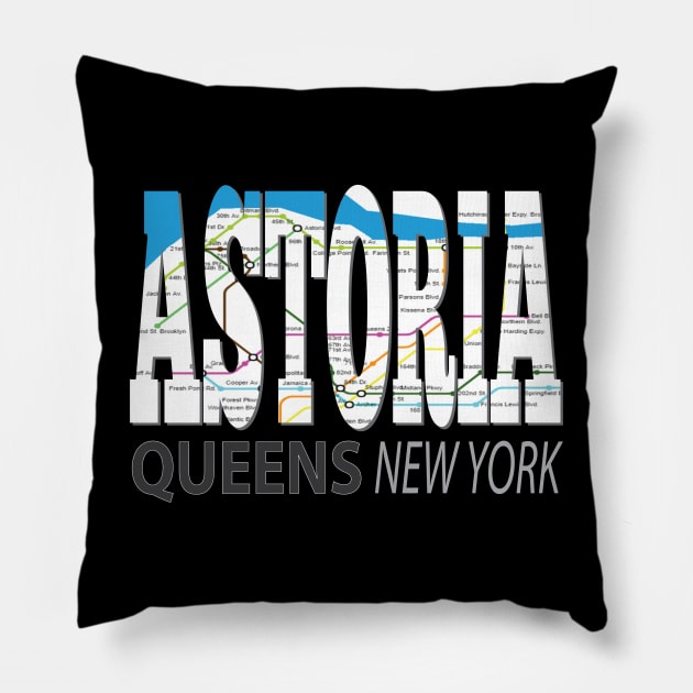 Fun Cool Astoria Queens New York with Subway Map NYC Pillow by Envision Styles